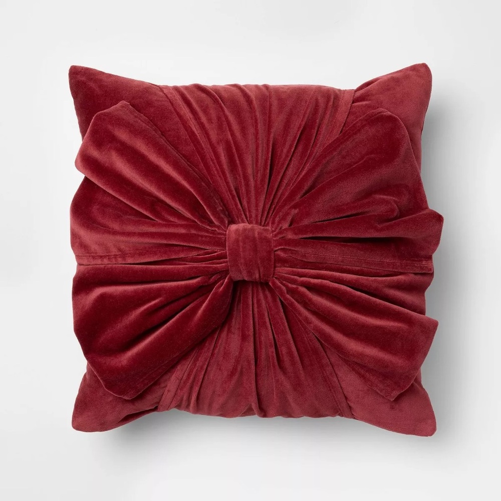 20"x20" Velvet Bow Throw Pillow Burgundy Christmas 2025 - Threshold Studio McGee